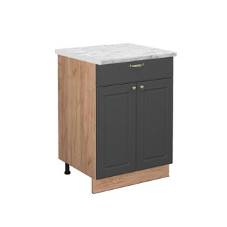 Vicco Mueble Bajo De Cocina Fame-line, Antracita-oro, 60 Cm Con Caj&oacute;n, Et M&aacute;rmol Vicco