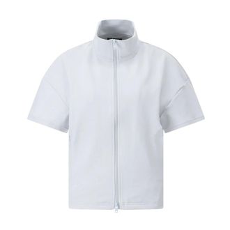 Yohji Yamamoto Zip-throughs, female, Blue, XS, Mesh-Detail Short Sleeve Jacket