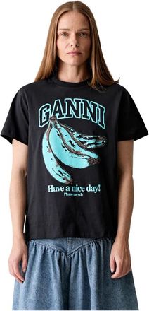Ganni T-shirt met Blauwe Banaan - Dames - T-shirts - Blauw - M - Katoen - Tops
