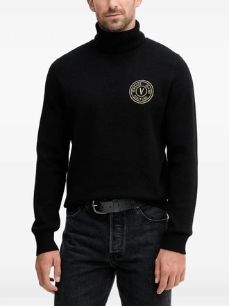 Versace Jeans Couture Maglione a collo alto con logo ricamato - Nero