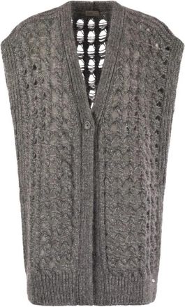 Herno Lange Mouwloze Cardigan - Dames - Vesten - Grijs - S - Wol - Truien & Vesten