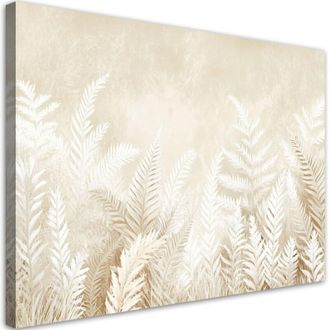 Artgeist Artgeist - Quadro su tela, Foglie di felce beige piume stile boho - 120x80