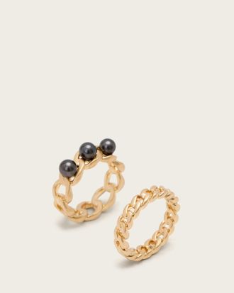 AllSaints Brass Rue Chain Ring, Size: S