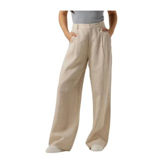 Gestuz Broeken, Dames, Beige, XL, Linnen, Linnen Hoge Taille Broek Zandkleur