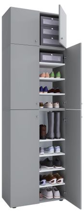 ebuy24 Gabinete De Zapato De Madera Vcm Dimensiones: Al. 240 X An. 70 X T. 39 Cm Armario Multiusos 9 Compartimentos 4 Puertas Giratorias 2 Puertas Caj&oacute;n Adic