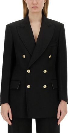 Victoria Beckham Button Detail Double-Breasted Jacket - Dames - Blazers - Zwart - XS - Wol - Jassen
