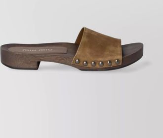 Miu Miu distressed suede clogs featuring studded detail