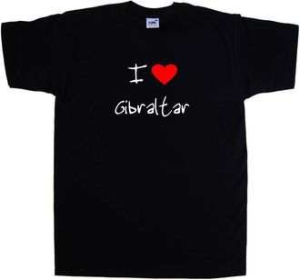Tee Tree Designs I Love Heart Gibraltar Black T-Shirt (White Print)-Medium