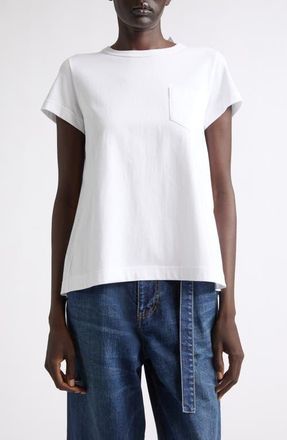sacai Mixed Media Pleated Poplin & Jersey Pocket T-Shirt in White/white at Nordstrom, Size 1