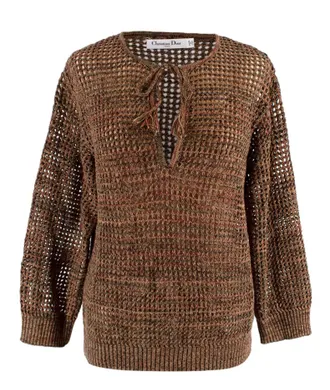 Dior Brown Open Knit Key-hole Neck Jumper Size XS