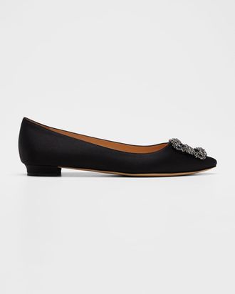 Manolo Blahnik Hangisi Crystal-Buckle Satin Flat