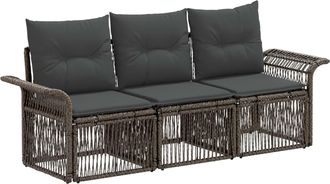 vidaXL Conjunto De Sof&aacute;s De Jard&iacute;n 3 Uds. Gris Rat&aacute;n Sint&eacute;tico Vidaxl