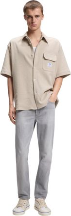 HUGO BOSS Hugo Ebaffino geribbeld herenoverhemd (Wit)