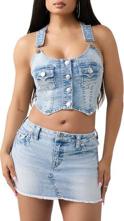 True Religion Overall Cropped Denim Top in Freckle Wave at Nordstrom, Size Xx-Large