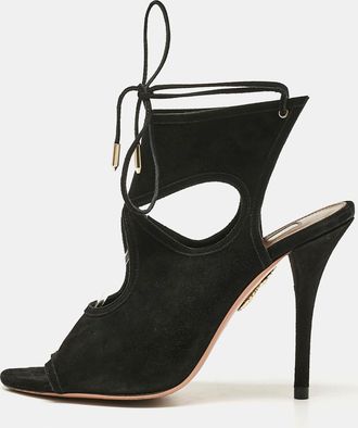 Aquazzura Black Suede Sexy Thing Ankle Strap Sandals