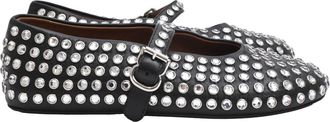 Alaia Strass Ballet Flats in Black Lambskin Leather
