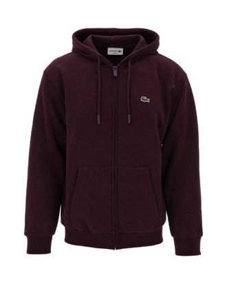 Lacoste Burgundy Zip-Up Hooded Cotton-Blend Sweatshirt