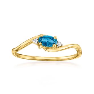 RS Pure by Ross-Simons London Blue Topaz Ring With Diamonds in 14kt Yellow Gold