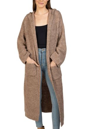 Love Token Long Hooded Cardigan In Mocha