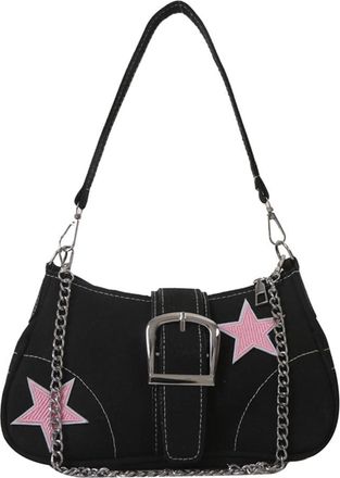 Generic Star Chain Shoulder Bag Casual Women Satchel Hobo Bag Versatile Canvas Tote Bag Crossbody Armpit Bag Daily Dating Purses (Black)