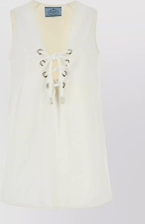 Prada cotton mini dress featuring eyelet detailing