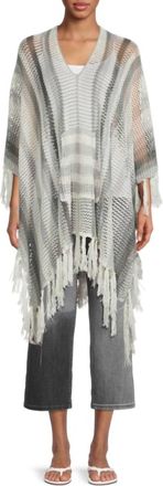 Badgley Mischka Open Knit Poncho In Beige