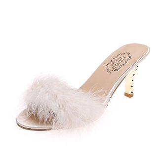 Generic Womens Elegant Sandals with Heel, Pumps with Feathers, Slip-On High Heels, Wedge Sandals, Peep Toe Summer Sandals, Evening Shoes, Block Heel, Comforta
