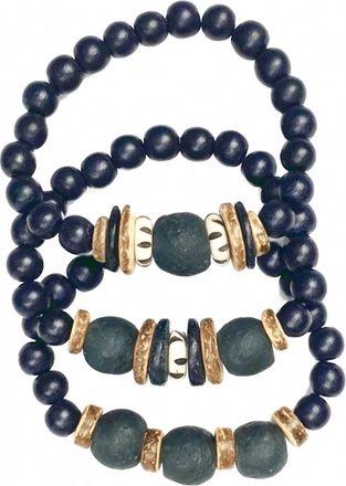 Twine & Twig Womens Trio Stack Bracelet Set In Black, Camel