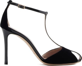 Emporio Armani 95 mm fluwelen sandalen met T-bandje - Zwart