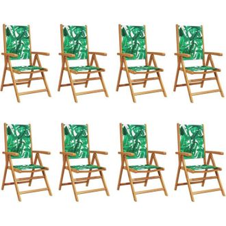 vidaXL Vidaxl - Sillas De Jard&iacute;n Reclinables 8 Uds Madera Maciza Y Tela Verde