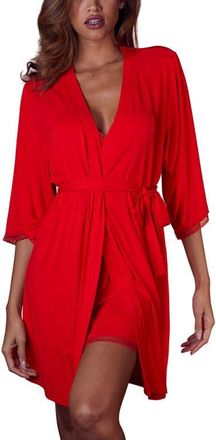 Lascana Lace Trim Robe in Red at Nordstrom, Size 6