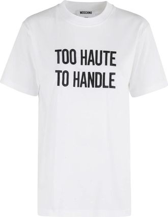 Moschino Wit Logo Geborduurd T-shirt - Dames - T-shirts - Wit - S - Katoen - Tops