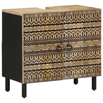 Berkfield Home Bathroom Sink Cabinet Black 62x33x58 cm Solid Wood Mango | Size: 62 x 33 x 58 cm