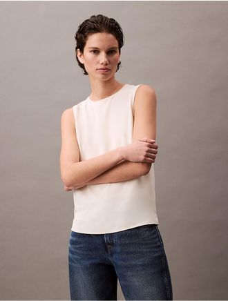 Calvin Klein Womens Solid Crewneck Shell Tank - White - XS