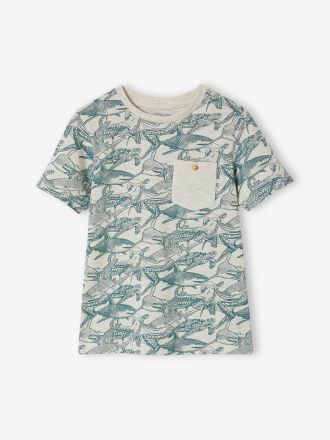 Vertbaudet Jungen T-Shirt, Print und Brusttasche wei&szlig; meliert