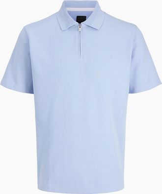 Jack & Jones Mens Jack & Jones JPRBLAETHAN Short Sleeve Zip polo CHAMBRAY BLUE - Size: 44