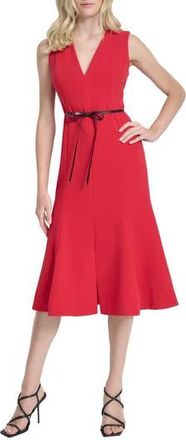 DKNY V-Neck Sleeveless Fit & Flare Midi Dress in City Crimson at Nordstrom Rack, Size 10