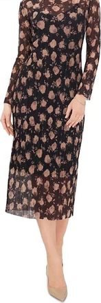 Vince Camuto Floral Print Midi Dress In Black