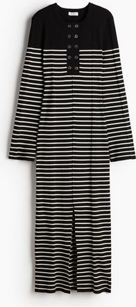 H&M Langes Kleid in Rippenstrick - Schwarz