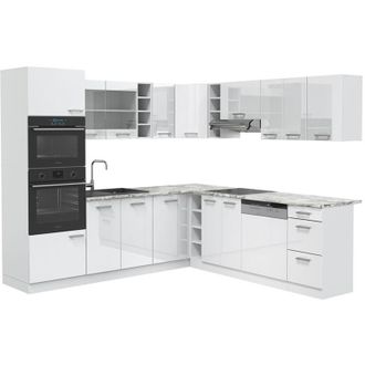 Vicco Cocina esquinera R-Line, Blanco alto brillo/blanco, 237 x 60 cm sin encimera