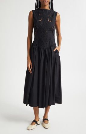 Stine Goya Embroidered Broderie Anglaise Midi Dress at Nordstrom, Size X-Small