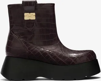 Ganni Brown Kat Low Boots in Croco - Size 10 Recycled Leather