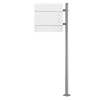 ECD Germany Buz&oacute;n de acero inoxidable blanco moderno de correo + soporte 120cm