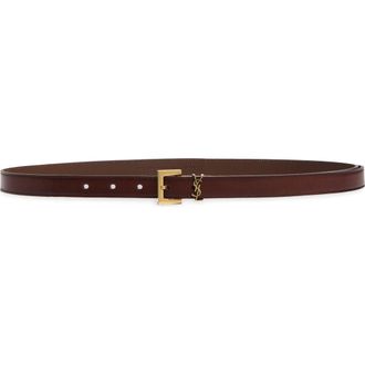Saint Laurent Cassandre Logo Leather Belt in Dark Chocolate at Nordstrom, Size 100