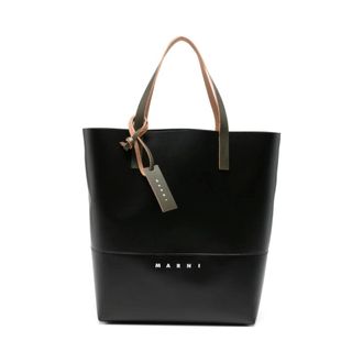 Marni Tote Bags, male, Black, Size: ONE SIZE Printed-Logo Tote Bag