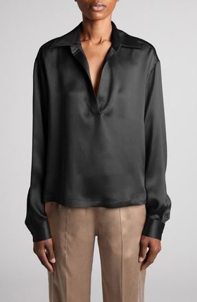 Tom Ford Silk Satin Polo in Black at Nordstrom, Size 38