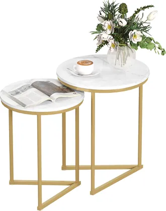 HOMCOM Nesting Coffee Table Set of 2 with Metal Frame - Gold Tone | TJ Hughes