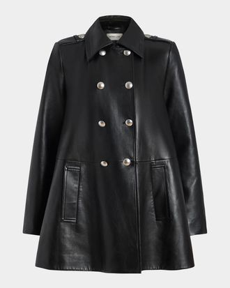 Derek Lam Leather Double-Breasted Swing Coat