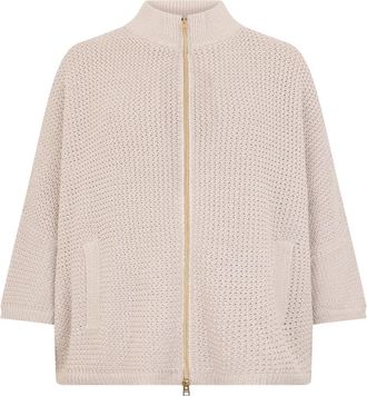 Herno Zandkleurige cardigan- elegant en veelzijdig voor elke gelegenheid - Dames - Vesten met rits - Beige - M - Katoen - Hoodies & sweatvesten