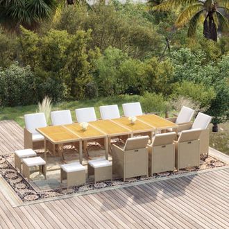 vidaXL Set Comedor De Jard&iacute;n 15 Pzas Con Cojines Rat&aacute;n Sint&eacute;tico Beige Vidaxl